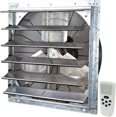 an industrial exhaust fan is shown on a white background with clippings to the side