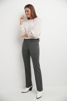 You want to be known for your work but, at the same time, also make a statement with your signature look. These barely bootcut pants let you strike the right balance between flamboyant and subtle. The modern, slightly narrower leg of these pants preserve everything good about the classic bootcut design, while the soft waistband supports and has a slimming effect on your figure. Pair them up with formal or casual tops to easily get the perfect look for any occasion. Faux front and back pockets wi Stretch Pants For Office Wear In Fall, Straight Fitted Office Bottoms, Fitted Straight Bottoms For Office, Flare Dress Pants For Business Casual In Spring, Stretch Dress Pants For Office In Fall, Office Wear Stretch Bottoms With Straight Leg, Office Wear Straight Leg Stretch Bottoms, Fitted Straight Leg Dress Pants With Pull-on Style, Classic Flare Dress Pants For Business Casual