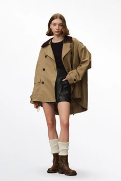 Cassian Short Trench Coat in Water-Repellent Cotton Blend Spring Workwear Outerwear With Corduroy Collar, Beige Corduroy Collar Outerwear For Spring, Beige Outerwear With Corduroy Collar For Spring, Spring Utility Outerwear With Corduroy Collar, Utility Outerwear With Corduroy Collar For Spring, Utility Style Outerwear With Corduroy Collar For Spring, Winter Utility Gabardine Outerwear, Spring Utility Outerwear In Gabardine, Brown Gabardine Outerwear