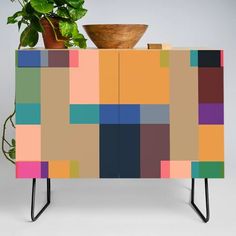 All Invited - Colorful Geometric Abstract Design Credenza by Bonfim Arts | Society6 Cozy Throw Pillows, Modern Credenza, Kids Wall Murals, Kids Art Prints, Bar Carts, Printed Tapestries, Table Bar, Vibrant Art, Tv Stands