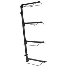 a black metal rack with three shelves on it