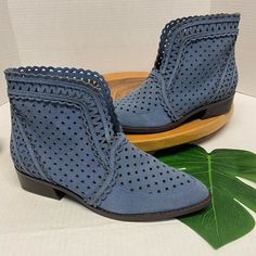 Brand New Casual Ankle-high Boots With Perforations, Casual Closed Toe Boots With Perforations, Casual Ankle Boots With Perforations, Casual Blue Spring Booties, Casual Blue Booties For Spring, Blue Ankle-high Booties For Spring, Spring Blue Ankle Booties, Blue Ankle Booties For Spring, Spring Blue Booties