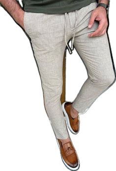 Beige Linen Pants With Drawstring, Beige Chinos For Summer, Beige Chinos Trousers For Summer, Cream Casual Pants For Business Casual, Casual Cream Pants For Business Casual, Beige Linen Drawstring Pants, Beige Ankle-length Chinos For Summer, Summer Beige Ankle-length Chinos, Casual Beige Chinos For Summer