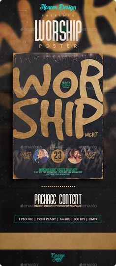 the worship flyer is designed to look like it has been made with gold foil and black paper