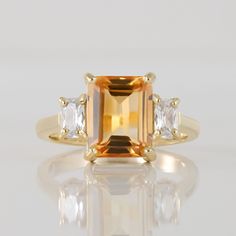 Citrine Ring November Birthstone Jewelry Natural Citrine Statement Ring Gold Ring Engagement Ring Rectangle Ring Cocktail Ring - Etsy Citrine Gemstone Rings In Baguette Cut, Citrine Baguette Cut Wedding Rings, Wedding Rings With Citrine In Baguette Cut, Baguette Cut Citrine Wedding Rings, Citrine Baguette Cut Ring For Anniversary, Fine Jewelry Topaz Ring With Rectangular Stone, Fine Jewelry Topaz Ring With Rectangular Accent Stones, Anniversary Ring With Gemstone Accents, Baguette Cut, Anniversary Rings With Gemstone Accents And Baguette Cut