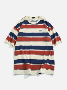 DetailsPattern Type: stripedMaterial: Cotton, PolyesterCollar: O-NeckFit: Oversized Stylish Clothes, Couple T-shirt, Striped T Shirt, Streetwear Y2k, Red Stripe, Color Shorts, Dream Clothes, Look Cool, Fashion Tees