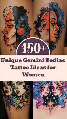 some tattoos that have different designs on them and the words unique genni zodiac tattoo ideas for women