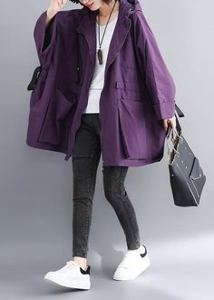 Chic Hooded Tie Waist Plus Size Spring Coats Women Purple Dresses Jack – SooLinen Oversized Solid Hooded Jacket For Spring, Spring Long Coat Parka With Pockets, Oversized Parka With Drawstring Hood For Spring, Solid Hooded Jacket With Pockets For Spring, Oversized Hooded Jacket With Pockets For Spring, Purple Hooded Outerwear For Spring, Hooded Outerwear With Pockets For Spring, Hooded Spring Outerwear With Pockets, Solid Spring Parka With Pockets