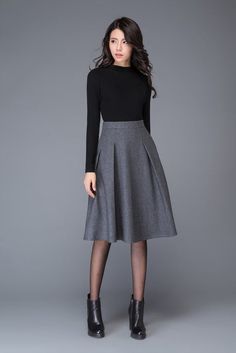 Gray wool skirt winter skirt womens skirt midi skirt gray | Etsy Winter Workwear Skirt With Pockets, Full Wool Skirt For Workwear, Wool Full Skirt For Workwear, Wool Full Skirt For Work, Winter Office Skirt With Pockets, Gray Skirt For Winter Workwear, Winter Knee-length Lined Pleated Skirt, Winter Workwear Pleated Midi Skirt, Winter Workwear Pleated Skirt