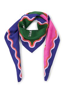 This lightweight silk scarf from Vilagallo is the easiest way to incorporate unique prints and color into your day-to-day wardrobe. It's patterned with an artistic print in the season's hottest hues, ideal for pairing with nearly anything in your wardrobe. We love styling it over a blouse or knit and wide-leg trousers for a sophisticated ensemble. Trendy Silk Scarf For Spring, Trendy Blue Silk Scarves, Trendy Blue Silk Scarf, Green Chic Silk Scarves, Elegant Multicolor Printed Silk Scarf, Chic Green Silk Scarves, Multicolor Silk Scarf With Abstract Print For Spring, Patterned Printed Silk Scarf, Multicolor Print Silk Scarf