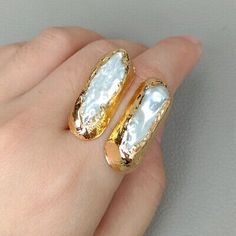 Find ideas๏ฟฝand inspiration for White Keshi Biwa Pearl Yellow Gold plated Ring, Jewelry Biwa Pearls, Rings Jewelry Fashion, Plated Ring, Gold Plated Rings, Ring Jewelry, Cultured Pearls, Jewelry Watches, Jewelry Rings, Gold Plate