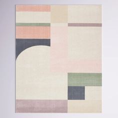 an abstract rug with various colors and shapes