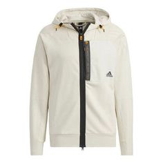 Adidas Sports Hooded Jacket Creamy White HE9903 (Men's) Sporty Track Jacket For Outdoor Sports Season, Urban Winter Track Jacket With Moisture-wicking, Functional Sports Hooded Jacket, Adidas Functional Track Jacket For Sports, Winter Sports Track Jacket For Light Activities, Winter Track Jacket For Light Sports, White Urban Track Jacket For Light Sports, Winter Sporty Track Jacket For Light Sports, Sporty Fleece Jacket For Streetwear