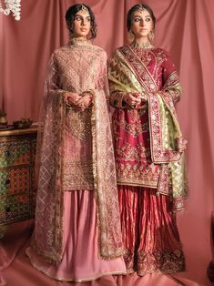 Brand: Aik AtelierProduct: Wedding Festive Look 02Collection: Wedding Festive Unstitched Luxurious CollectionFabric: Net DESIGN DETAILS Embroidered Khaddi Net Front Embellished Organza Neckline Patch Embroidered Khaddi Net Back Embellished Organza front Border Embroidered Organza Back border Embroidered Khaddi Net Sleeves Embellished + Embroidered Organza Sleeves Border Raw Silk Pants Embroidered Net Dupatta Embroidered Organza Dupatta Border Aik Atelier Wedding Festive Unstitched Luxurious Coll Pink Pakistani Wedding Dress, Pink Shalwar Kameez, Pink Kameez, Sharara Dress, Pink Sharara, Pink Monochrome, Pakistan Wedding, Desi Outfits, Desi Wear