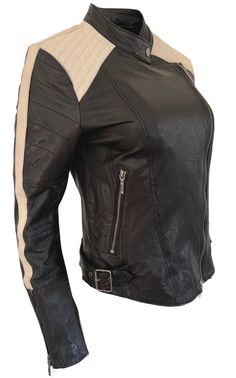 Use this knockout moto to add a chic, rugged edge to your endlessly fashion-forward looks. Long sleeves with moto-stitching, contrast undersleeves and zippered cuffs. Multiple zipper pockets at front. Hits at waist. Front zipper closure. Shell: Leather. Trim: Cotton, Polyester, Spandex. Lining: Polyester. Professional Leather Clean Only. Chevron Outfit, Moto Leather Jacket, Chevron Jewelry, Gucci Shop, Shoes Flats Sandals, Luxury Women Fashion, Leather Cleaning, Leather Moto Jacket, Jacket Sale