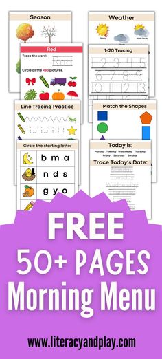 five free printable worksheets for children to practice their handwriting and writing skills