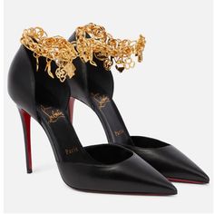 Brand New With Box And Dustbag Guaranteed Authentic Size 40 Luxury Heels Christian Louboutin Wedding Shoes, Black Wedding Shoes High Heels Red Bottoms, Evening Heels With Ankle Strap And Chain Detail, Elegant Ankle Strap Heels With Chain, Elegant Chain Ankle Strap Heels, Elegant Chain Detail Ankle Strap Heels, Glamorous Evening Heels With Chain Detail, Glamorous Chain Heels For Evening, Elegant Evening Heels With Chain Detail