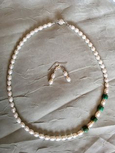 Freshwater Pearls, Turquoise, Swarovski Crystals and Sterling Silver. 17 1/2" Turquoise Round Beads Emerald Necklace, Elegant Turquoise Beaded Emerald Necklace, Formal Handmade Turquoise Necklace, Formal Turquoise Handmade Necklace, Beading Jewelery, Bead Jewelry, Custom Necklace, Jewelry Diy, Seed Bead