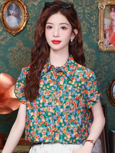 Size: L Jacquard Shirt, Fit Summer, Elegant Embroidery, Summer Work, Blouse Casual, Chiffon Long Sleeve, Work Shirt, Loose Blouse, Chiffon Shirt