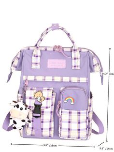 Bag For Love - Cartoon Charm Plaid Pattern School Bag - Women Backpacks Product Description Color Purple Strap Type Adjustable Strap Type Double Handle Pattern Type Cartoon Pattern Type Plaid Style Preppy Bag Size Large Quantity 1 piece Type Functional Backpack Composition 100% Nylon Material Nylon Size Chart INCH CM Size Bag Width Bag Height Bag Length Strap Length one-size 5.5 14.2 9.8 25.6 Size Bag Width Bag Height Bag Length Strap Length one-size 14 36 25 65 Similar Products h2 { text-align: Cute Large Capacity Purple Backpack, Purple Kawaii Bag For Students, Purple Kawaii Student Bag, Casual Square Back To School Bag, Casual Square Back-to-school Bags, Large Capacity Purple Bag For Back To School, Back To School Large Capacity Purple Bag, Kawaii Purple Backpack For Everyday Use, Trendy Square Backpack For Students