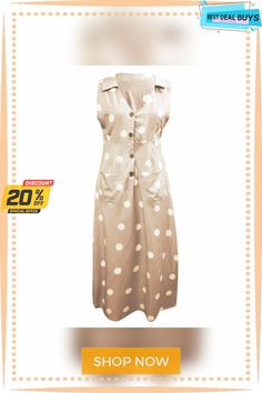 Fashion Women Sleeveless Summer Polka Dot Dress Beach Ladies V Neck Casual Midi Shirt Beach Sundress Polka Dot Sleeveless Summer Sundress, Polka Dot Sleeveless Sundress For Summer, Polka Dot Sleeveless Dress For Beach In Summer, Polka Dot Sleeveless Beach Dress For Summer, Sleeveless Polka Dot Sundress For Day Out, Polka Dot Sleeveless Sundress For Day Out, Polka Dot Sleeveless Dress For Summer Beach, Sleeveless Polka Dot Summer Dress, Summer Polka Dot Sleeveless Knee-length Dress