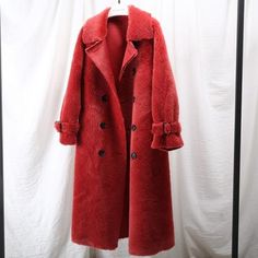 Warm Fur Coat For Fall And Cold Weather, Red Fleece-lined Outerwear For Winter, Warm Fur Coat For Cold Weather In Fall, Long Sleeve Fur Coat For Winter, Fur Coat For Cold Weather In Fall, Casual Fur Coat For Cold Winter Weather, Casual Fur Coat For Winter, Cozy Warm Red Outerwear, Casual Red Winter Outerwear