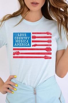 Love Country Music & America Graphic T Shirts.Unisex Crew Neck Short Sleeve Tees.Crafted from premium materials, tailored to your lifestyle, ensuring a comfortable fit for any occasion.Family Group Uniforms Birthday Party Gift Concert Festival Events.High Quality Direct To Film Printed Graphic Design.100%COTTON,HEATHER(52%COTTON,48%POLY),ATH.HEATHER,BLACK HEATHER(90%COTTON,10%POLY)NICARAGUAMade In: Nicaragua Blue Screen Print T-shirt For Concert, Blue Cotton T-shirt For Concert, Blue T-shirt For Summer Concerts, Blue Cotton T-shirt For 4th Of July, Love Country, Sweater Hat, Concert Festival, Trendy Graphic Tees, Los Angeles Style