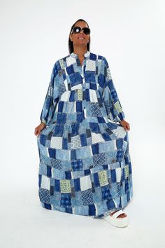 Women's Printed long Sleeve V Neck Jean Patch Work Maxi Dress Casual Viscose Dress Kaftan Dress Caftan dress Jean Patchwork Printing  one size unique dress Fits sized US6 to US16 Model Size Height : 5'7" Weight : 140 lbs Model Size Height : 6'0" Weight : 160 lbs Blue Patchwork Maxi Dress For Vacation, Long Sleeve Patchwork Maxi Dress For Vacation, Blue Long Sleeve Patchwork Maxi Dress, Blue Long Sleeve Maxi Dress With Patchwork, Bohemian Blue Patchwork Maxi Dress, Printed Free Size Maxi Dress With Long Sleeves, Work Maxi Dress, Recycled Patchwork, Jean Patchwork