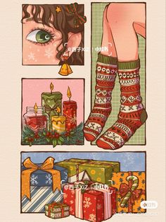 a woman's legs with stockings and christmas presents