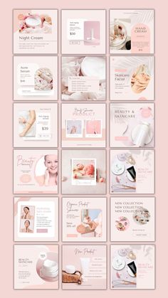 This is the new Beauty Skincare Templates, made and fully editable with Canva. In this interface you can work with the design in a simple way, editing all the elements you want and adjusting it to your needs. Ideal to promote and boost your Social Media. Templates Instagram Post, Skincare Business, Templates Aesthetic, Aesthetic Templates, Instagram Template Design, Instagram Branding