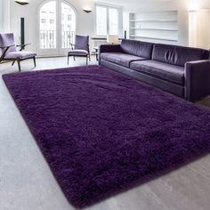 a living room filled with furniture and a purple rug