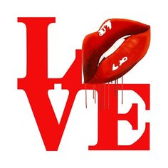 the word love is dripping down on top of a red lips