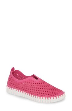 ILSE JACOBSEN TULIP 139 PERFORATED SLIP-ON SNEAKER. #ilsejacobsen #shoes Violet Fabric, High Top Wedge Sneakers, Womens Waterproof Boots, Womens Riding Boots, Kitten Heel Pumps