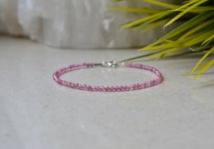 "Natural Pink Tourmaline Bracelet is perfect for Heart Chakra Bracelet. A gorgeous bracelet of precious pink tourmaline finished with a Sterling Silver clasp. Wear this bracelet on its own or stack it with your other favorite bracelets to create your own story. This bracelet is dainty, delicate and sparkly. . ❗️Sign up to our Newsletter and get 15% OFF your order (copy this link to browser search) - https://forms.gle/R74xLdL1MSmC9Apn6 ❗️ . MEASUREMENTS: Gemstones: Pink Tourmaline Beads size: 2mm Delicate Pink Round Bracelets, Dainty Pink Round Bracelet, Pink Faceted Bracelets As Gift, Dainty Pink Bracelets With Gemstone Beads, Dainty Pink Gemstone Bead Bracelets, Pink Sapphire Bracelet As A Gift, Dainty Pink Gemstone Beads Bracelet, Create Your Own Story, Bracelet Chakra