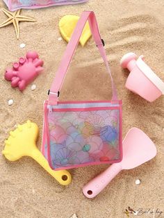 BirdinBag - Mesh Beach Bag with Seashell Collector Tote - Ideal for Beach Sand, College Dorm Essentials Seashell Bag, Mesh Beach Bags, College Dorm Essentials, Dorm Essentials, Beach Essentials, Pink Pattern, Word Wrap, College Dorm, Beach Sand