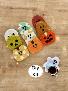 the diy kit includes four pairs of oven mitts and a cup of coffee