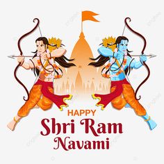 happy shiri ram navami greeting card with two women holding bows and arrows