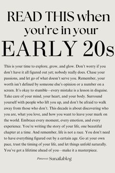 an advertisement with the words read this when you're in your early 20s