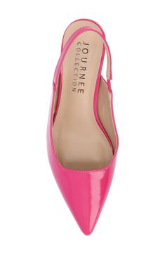 A fluted kitten heel sharpens the silhouette of an elegant slingback pump with a pointed toe. Slingback strap Synthetic upper, lining and sole Imported Pink Slingback Pumps With Branded Heel Counter, Pink Slingback Pumps With 4-inch Heel, Pink Slingback Pumps With Sculpted Heel For Formal Occasions, Pink Slingback Pumps With Sculpted Heel For Formal Events, Formal Pink Slingback Pumps With Sculpted Heel, Pink Slingback Pumps With Sculpted Heel For Evening, Pink Ankle Strap Slingback Pumps For Spring, Pink Ankle Strap Slingback Pumps With Branded Heel, Feminine Pink Slingback Pumps With Sculpted Heel