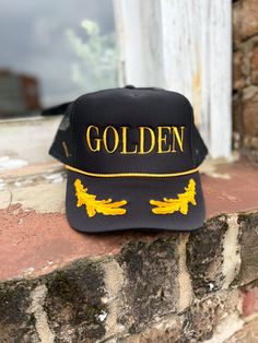 Step out in style and show off your edgy fashion sense with this Golden Oak Leaves Foam Hat! This prime piece of head gear features an embroidery detail, plus a foam cap for extra comfort. So why not take a chance and take your look to the next level with the Golden Oak Leaves Foam Hat? Adjustable Snap Back. Streetwear Visor Hat, One Size Fits Most, Gold Snapback Hat With Flat Brim For Streetwear, Trendy Gold Snapback Baseball Cap, Trendy Gold Snapback Hat, Gold Baseball Cap For Streetwear, Gold Flat Bill Hat For Streetwear, Gold Snapback Baseball Cap For Streetwear, Gold Adjustable Flat Brim Trucker Hat, Gold Snapback Hat One Size