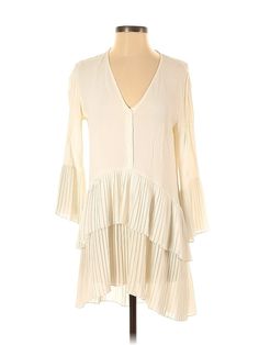 Zara Casual Dress Size: X-Small Ivory Dresses - used. No Fabric Content, Plunge, High Low, Long Sleeve | Zara Casual Dress: Ivory Dresses - Used - Size X-Small Pleated V-neck Mini Dress For Daywear, Cream V-neck Pleated Dress, Cream Pleated V-neck Dress, Flowy Pleated V-neck Mini Dress, Chic Cream V-neck Dress For Spring, Off White V-neck Midi Dress For Spring, Chic Off White V-neck Mini Dress, Off-white V-neck Midi Dress For Spring, Chic White Flowy V-neck Dress