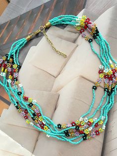 Flower beaded multi layered necklace Multi Layered Necklace, Multi Layer Necklace Beads, Multi Layer Necklace, Layered Necklace, Beaded Flowers, Multi Layering, Layered Necklaces, Crochet Necklace, Statement Necklace