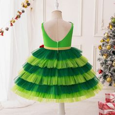 Party&Occasion Kids Girl, 【3Y-8Y】2-piece Girls Fashion Christmas Colorblock Mesh Puffy Party Princess Dress With Headband Green Christmas Princess Dress For Dress-up, Cute Winter Princess Dress For Party, Tulle Christmas Dress-up Holiday Dress, Tulle Christmas Holiday Dress-up Dress, Tulle Christmas Holiday Dress For Dress-up, Tulle Christmas Dress For Dress-up Occasions, Christmas Tulle Holiday Dress With Ruffles, Green Sleeveless Tutu Dress For Party, Sleeveless Green Tutu Dress For Party