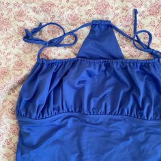 Never Worn! Was From A Sample Sale So No Tags Beachy Fitted Halter Neck Tankini, One-piece Halter Top For Beach Season Swimming, One-piece Halter Top For Beach Season, One-piece Halter Top For Swimming During Beach Season, One-piece Halter Top For Pool And Beach Season, One-piece Halter Top For Swimming, Beachy Halter Neck Swim Dress For Swimming, Fitted Backless Halter Top For The Beach, Blue Sleeveless Tankini For Poolside