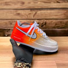 Sunset Air Force 1 - Kiaun's Customs LLC Modern Custom Sneakers With Fade-resistant Round Toe, Orange Custom Sneakers With Air Cushioning For Streetwear, Modern Custom Sneakers With Air Cushioning For Streetwear, Modern Low-top Custom Sneakers With Air Cushioning, Custom Orange Low-top Sneakers With Translucent Outsole, Orange Low-top Custom Sneakers With Translucent Outsole, Modern Orange Sneakers With Translucent Outsole, Modern Low-top Custom Sneakers, Custom Orange Leather Sneakers With Translucent Outsole