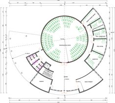 the floor plan for an auditorium with seats and seating areas, including two large round tables