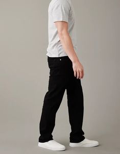 AE AirFlex+ Original Straight Jean Casual Black Straight Silhouette Bottoms, Casual Black Bottoms With Straight Silhouette, Casual Bottoms With Straight Fit, Modern Relaxed Fit Straight Bottoms, Modern Bottoms With Relaxed Fit And Straight Silhouette, Straight Jeans, Straight Leg Jeans, Women's Jeans, American Eagle Outfitters