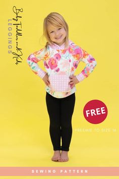 Baby, Toddler and Kids Leggings FREE sewing pattern (Preemie to size 16). Now's your chance to sew a pair of stretchy knit leggings with this beginner-friendly printable pdf sewing pattern which also includes a photo tutorial and video. These extra stretchy, easy-to-pull-on leggings with an elastic waistband are sure to be an everyday favorite! This pattern features a lower rise in the front and a higher rise in the back for an extra great fit. Kids Leggings Pattern, Girls Leggings Pattern, Sweet Red Poppy, Teaching Sewing, Childrens Leggings, Free Pdf Sewing Patterns, Dresses Sewing, Girls Dresses Sewing