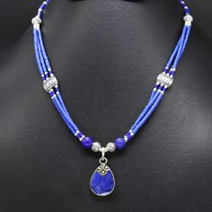 Beautiful Handmade Ethnic Statement Necklace. Tibetan Silver With Blue Lapis Lazuli Gemstones. Will Be Energetically Charged By A Reiki Master Blue Jewelry Necklace, Blue Dress Jewelry Ideas, Pretty Jewellery Necklace, Beaded Necklace Ideas Handmade, Eyes Of Buddha, Metal Jewelry Handmade, Diy Statement Necklace, Collar Rosa, Beautiful Beaded Jewelry