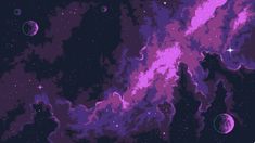 an abstract space scene with stars and planets